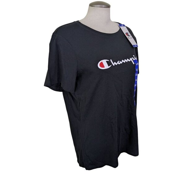 Champion Womens L Logo T shirt Top Black NEW Cotton Casual Basic Gym Workout - Picture 3 of 8